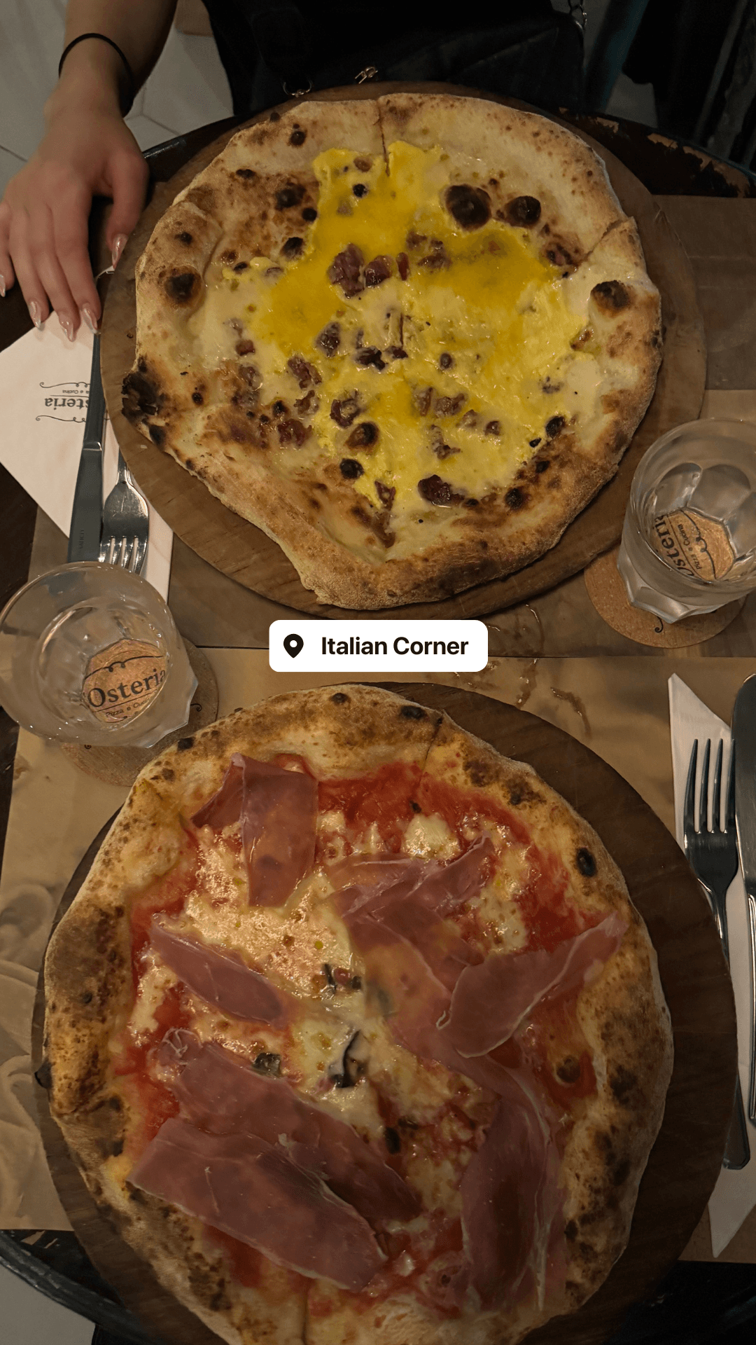 Steak with green beans and roasted potatoes on a yellow tablecloth at Joe's Steak House
